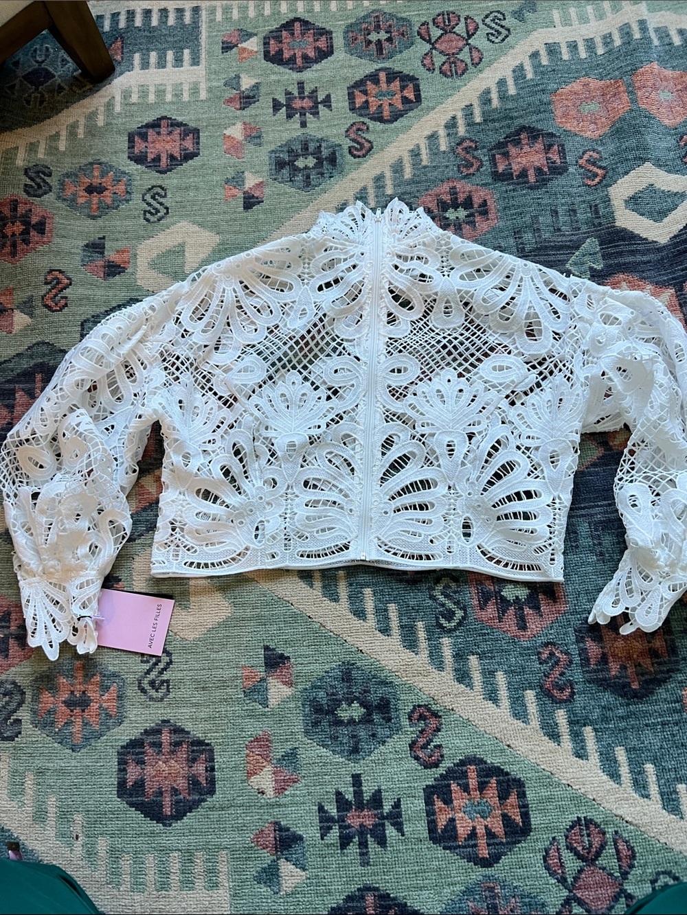 Avec Les Filles White Crochet Lace Long Sleeve Top - Picture 6 of 8